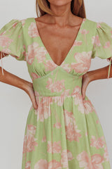 Loveberry Puff Sleeve A-Line Maxi Dress Green