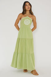 Life Elixir Halterneck Embroidered Maxi Dress Green
