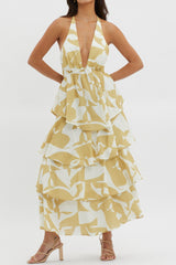 Catalina Tiered Ruffle Maxi Dress Print Yellow