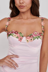 Rose Garden Floral Applique Pleat Mini Dress Pink