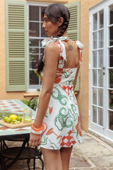 Mykonos Morning Tied Shoulder Mini Dress Print White