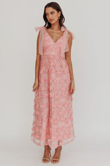 Mykonos Morning Tied Shoulder Tree Maxi Dress Blush