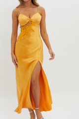 Roxana Applique Trim Split Maxi Dress Orange