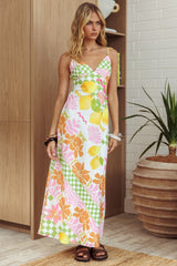Jaya Floral A-line Maxi Dress Checker Lime