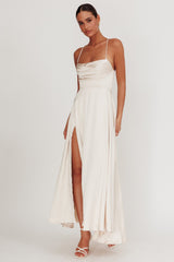 Inner Light Gathered Bust Split Maxi Dress Champagne