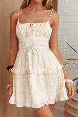 Emotional Rollercoaster Frill Trim Mini Dress Oat