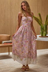 Dua Tied Shoulder Maxi Dress Floral Peach