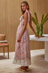 Dua Tied Shoulder Maxi Dress Floral Peach