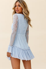 Dreamy Long Sleeve Mini Dress Steel Blue