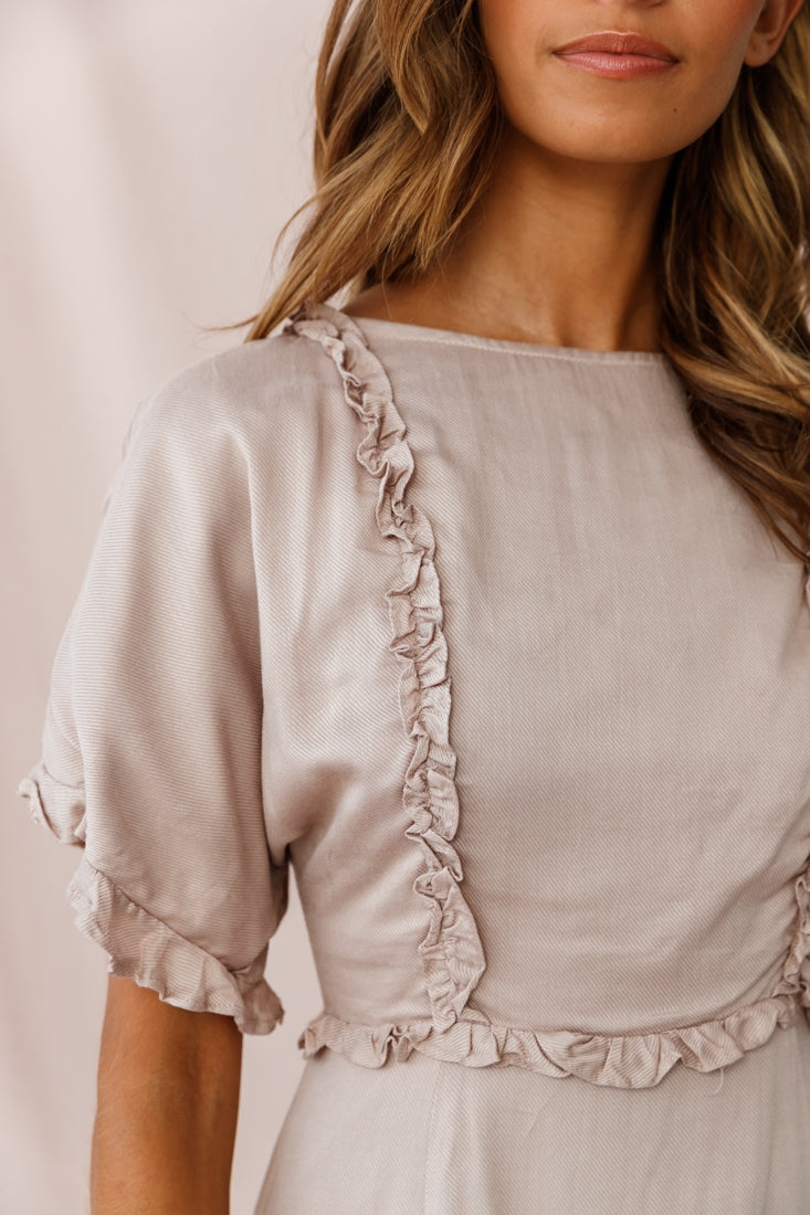 Thursday Ruffle Detail Lace-Up Back Dress Mocha