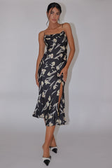 Well Versed Pleated Bust Front Split Dress Orchid Black