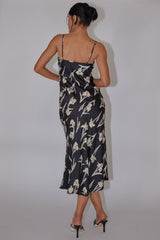 Well Versed Pleated Bust Front Split Dress Orchid Black