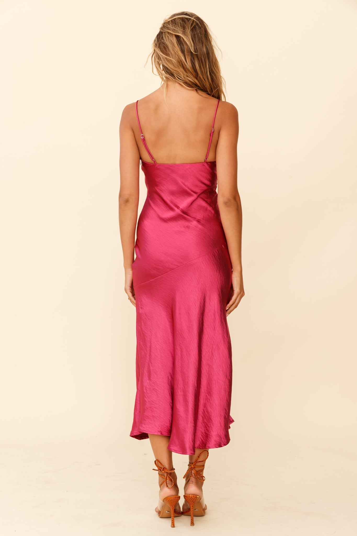 Well Versed Pleated Bust Front Split Dress Fuchsia