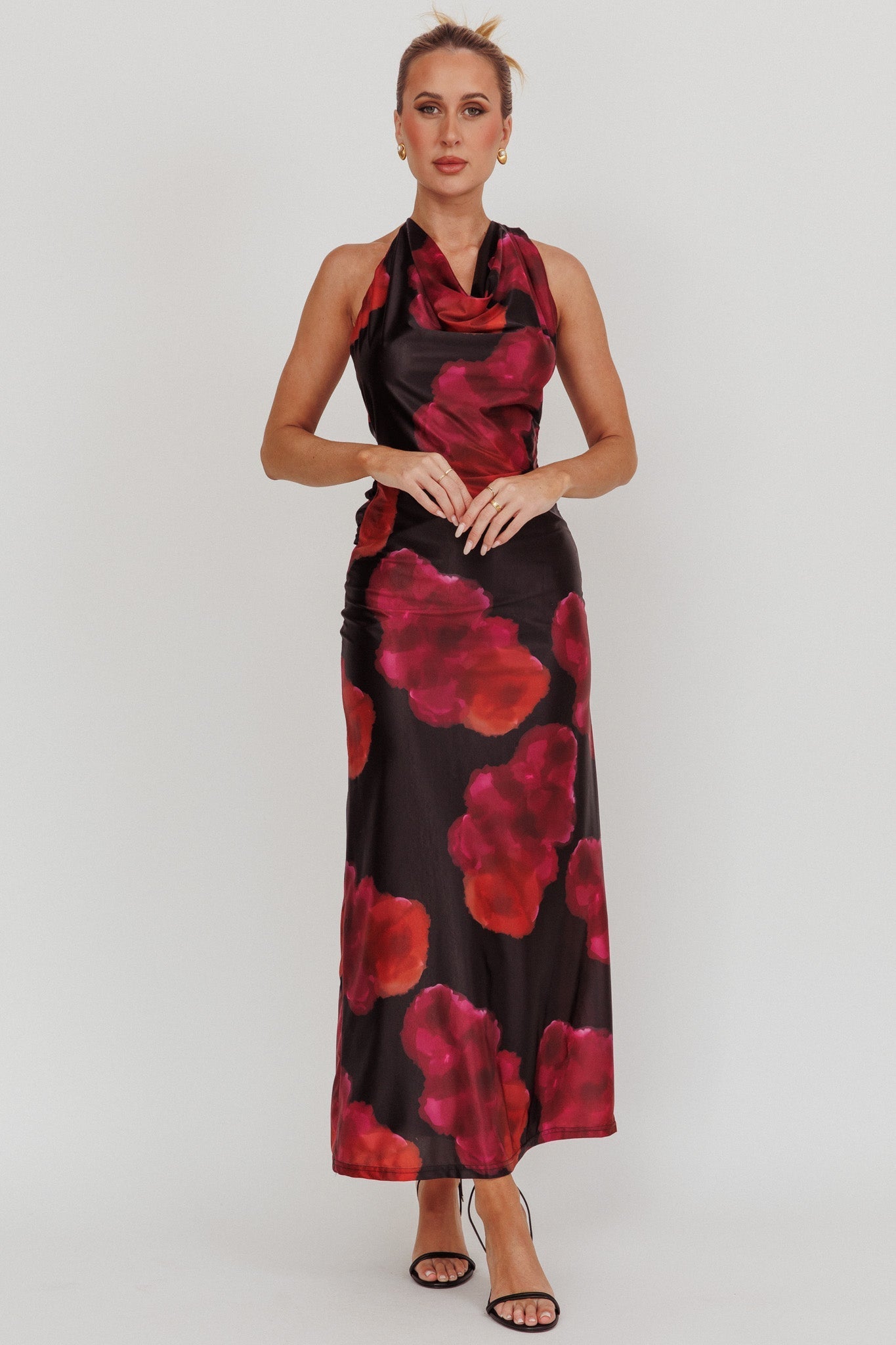 Lustrous Cowl Neck Maxi Dress Pink