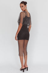 Astra Diamante Fishnet Midi Dress Black