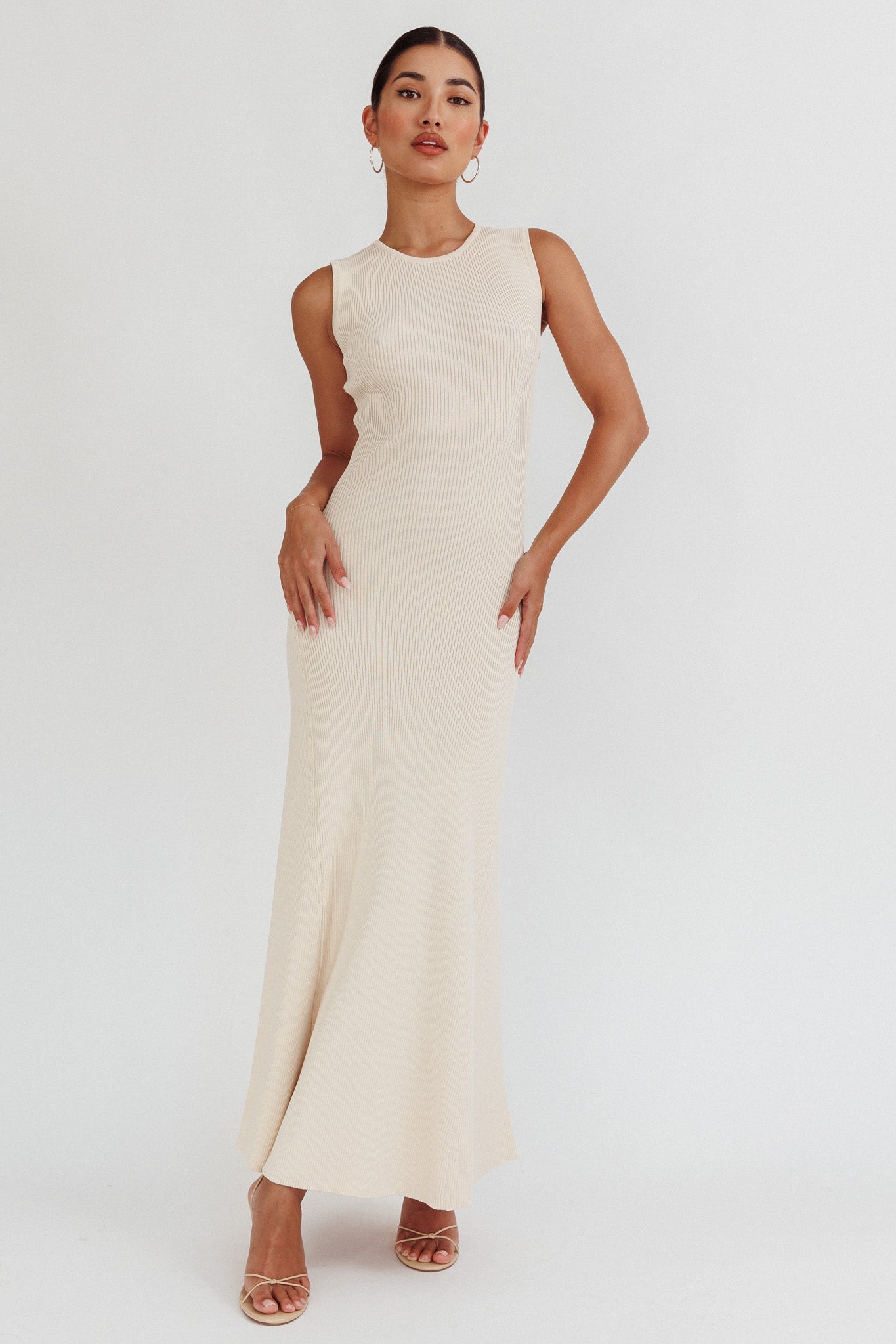 Braylee Sleeveless Ribbed Knit Maxi Dress Cream
