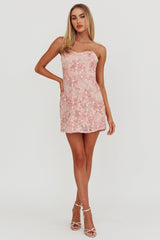 In Paris Embellished Flower Mini Dress Baby Pink
