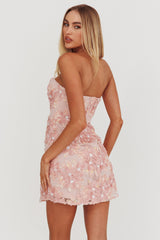 In Paris Embellished Flower Mini Dress Baby Pink