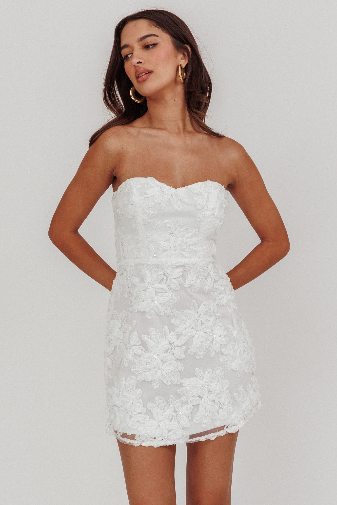 In Paris Embellished Flower Mini Dress White