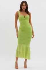 Nadia Ruched Fishtail Maxi Dress Lime
