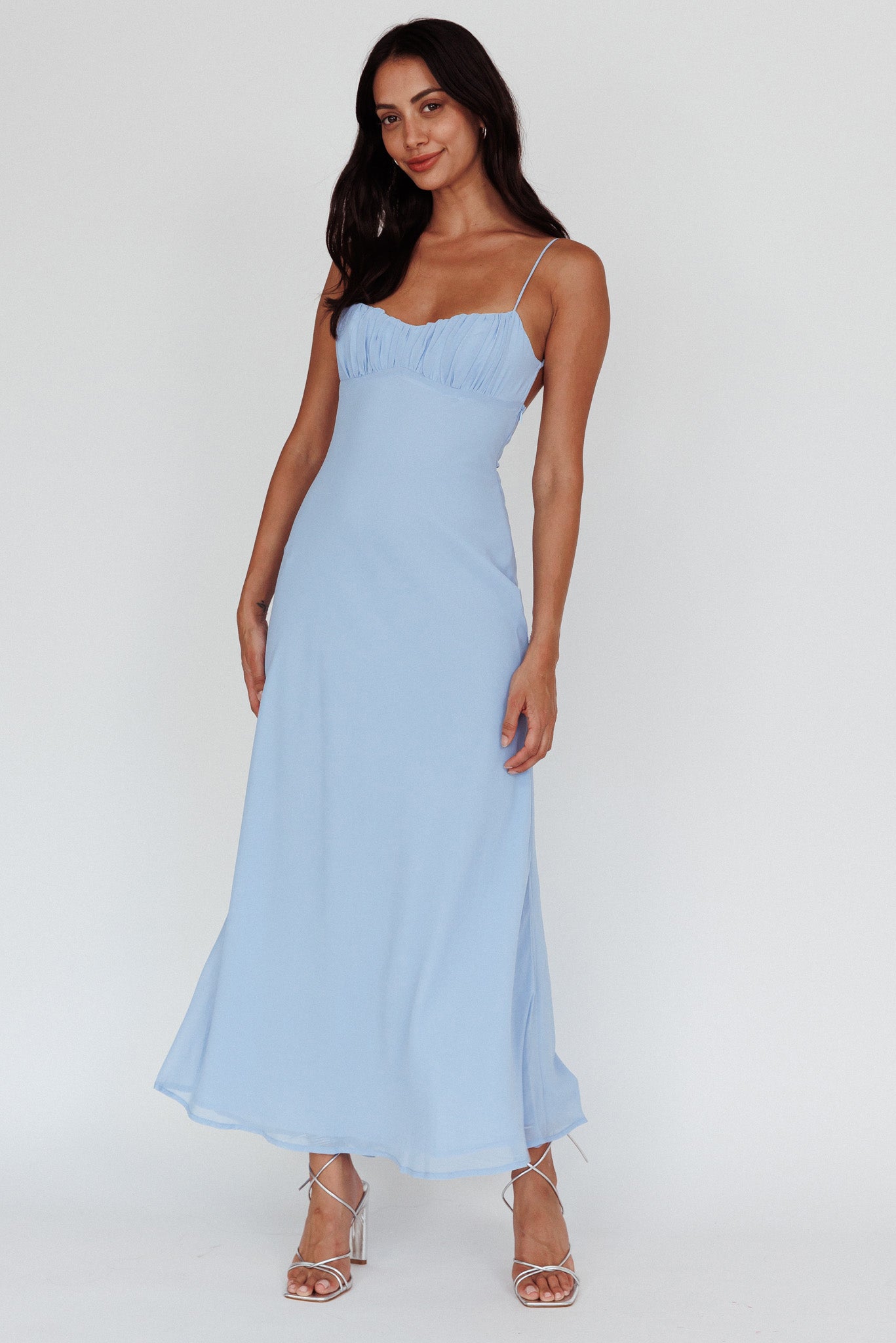 Nerida Twist Back Maxi Dress Steel Blue