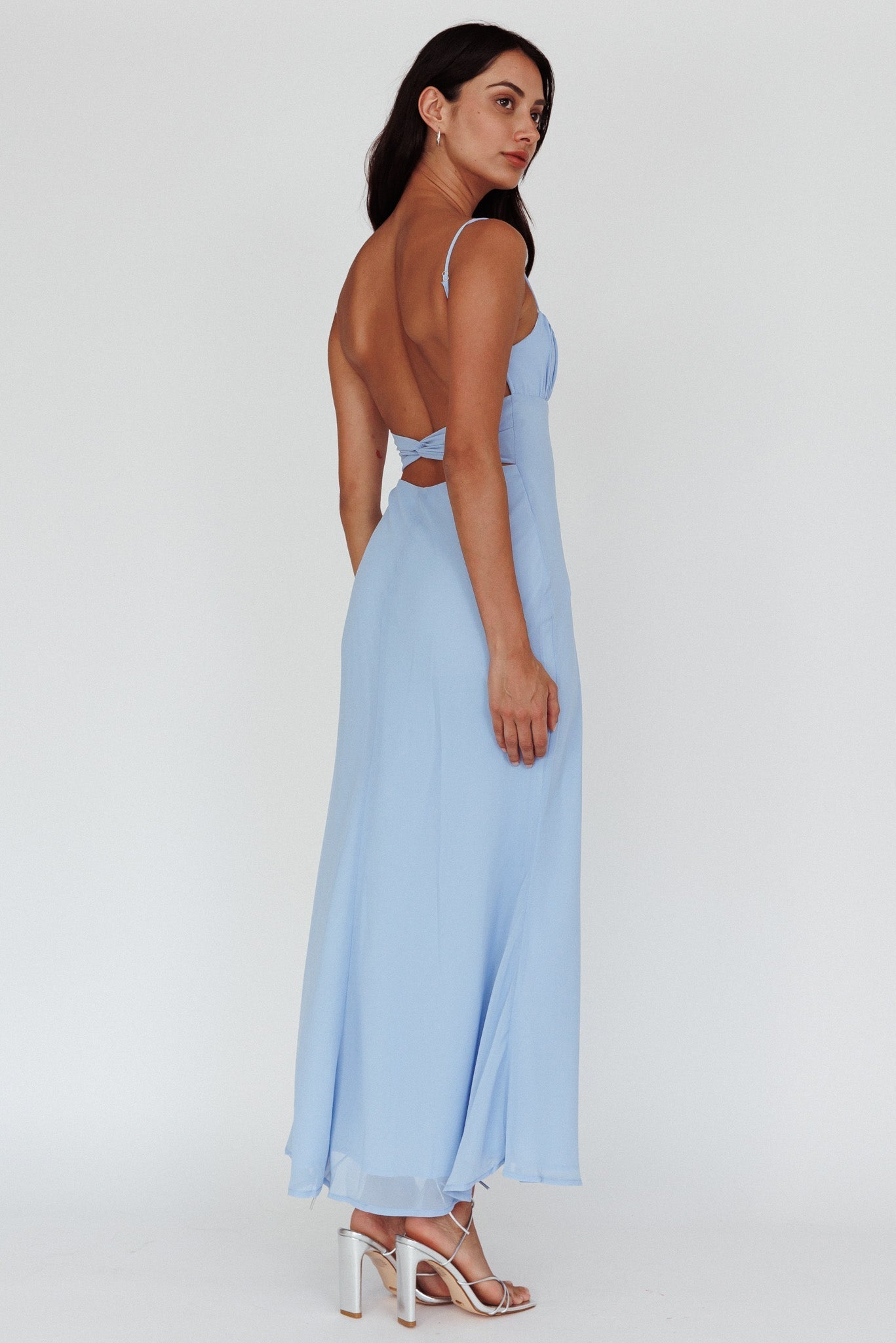Nerida Twist Back Maxi Dress Steel Blue