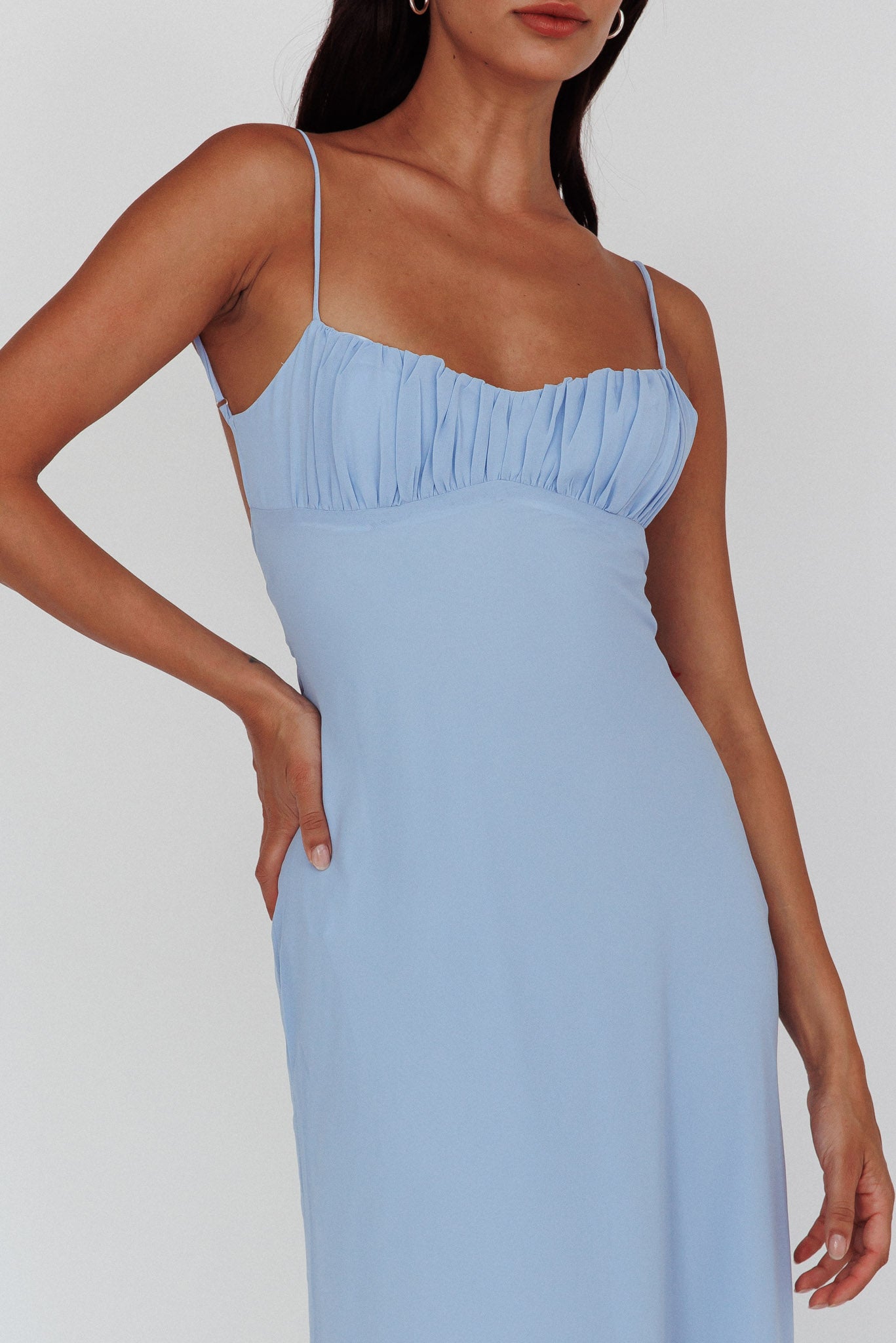 Nerida Twist Back Maxi Dress Steel Blue