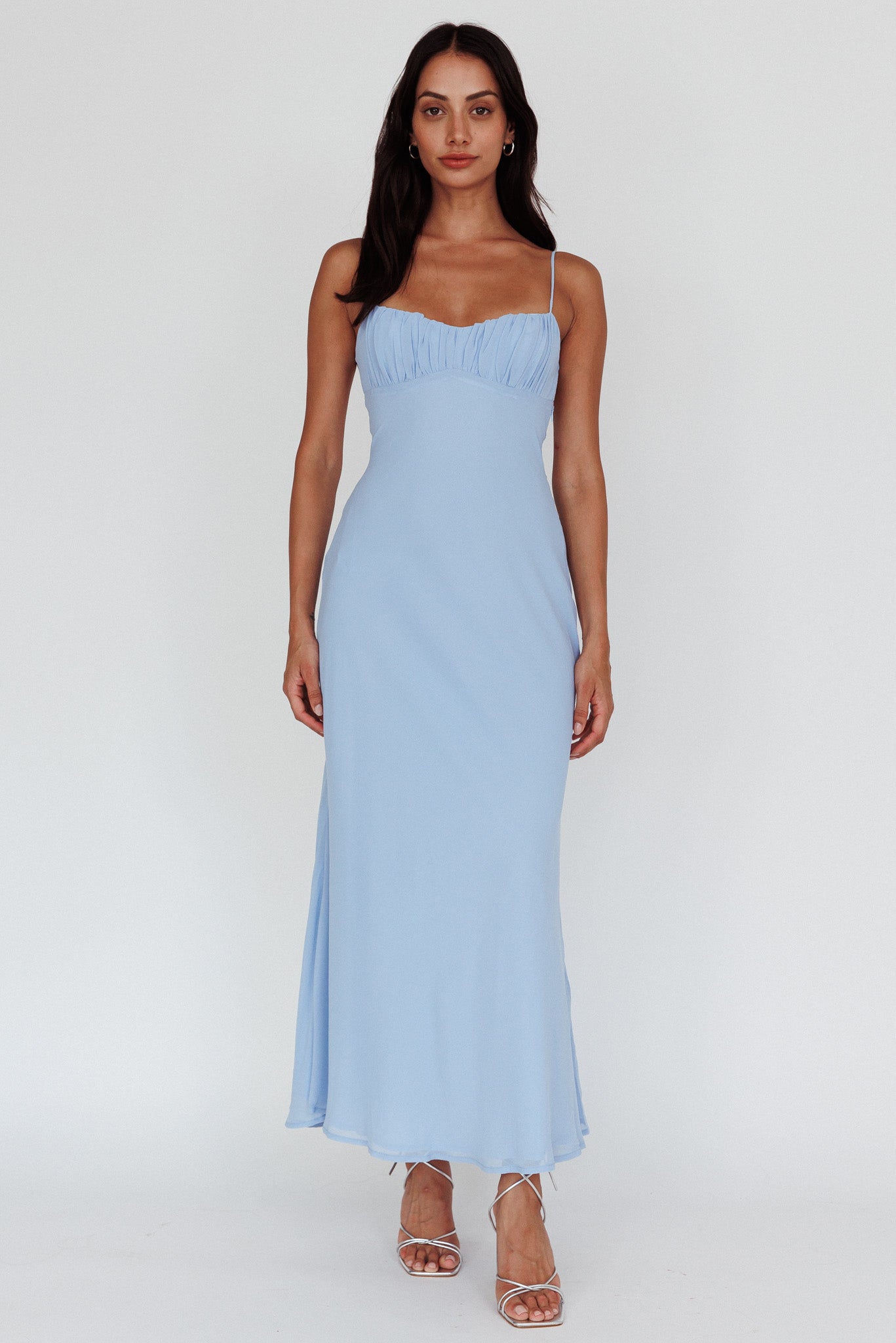 Nerida Twist Back Maxi Dress Steel Blue