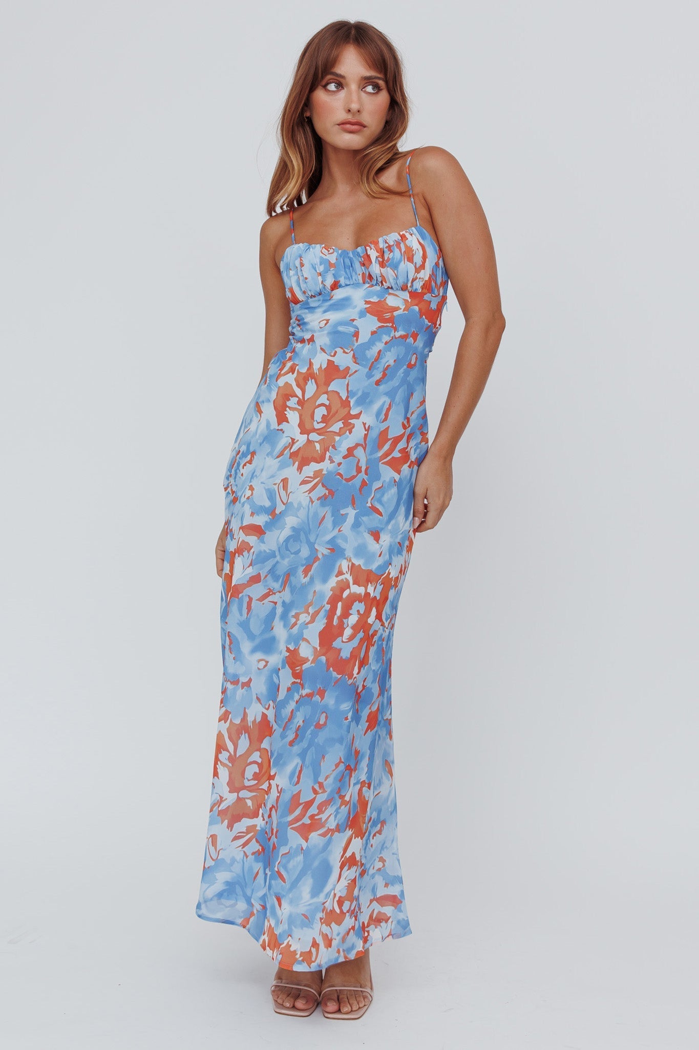 Nerida Twist Back Maxi Dress Abstract Blue