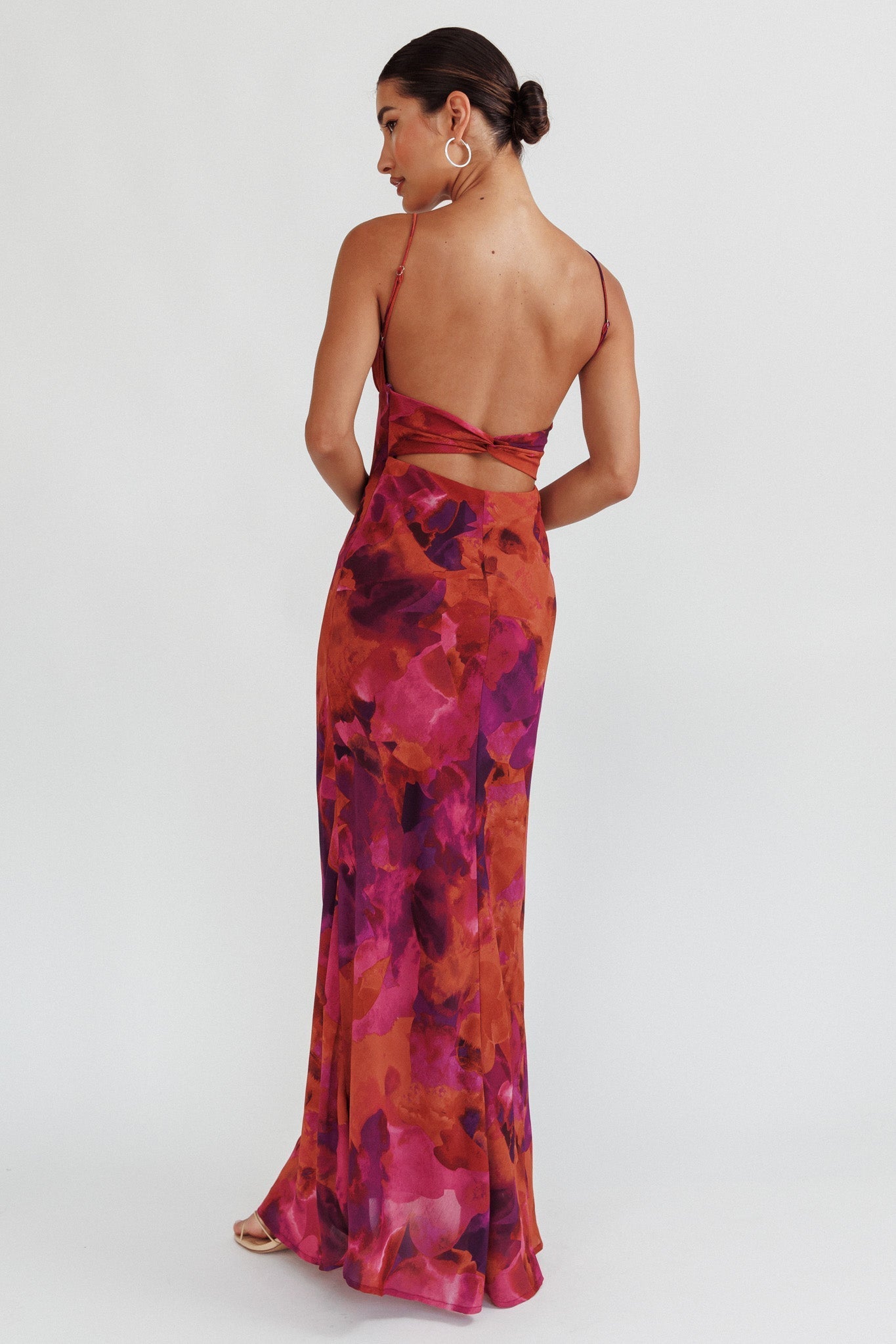 Nerida Low Back Twist Maxi Dress Dark Rose