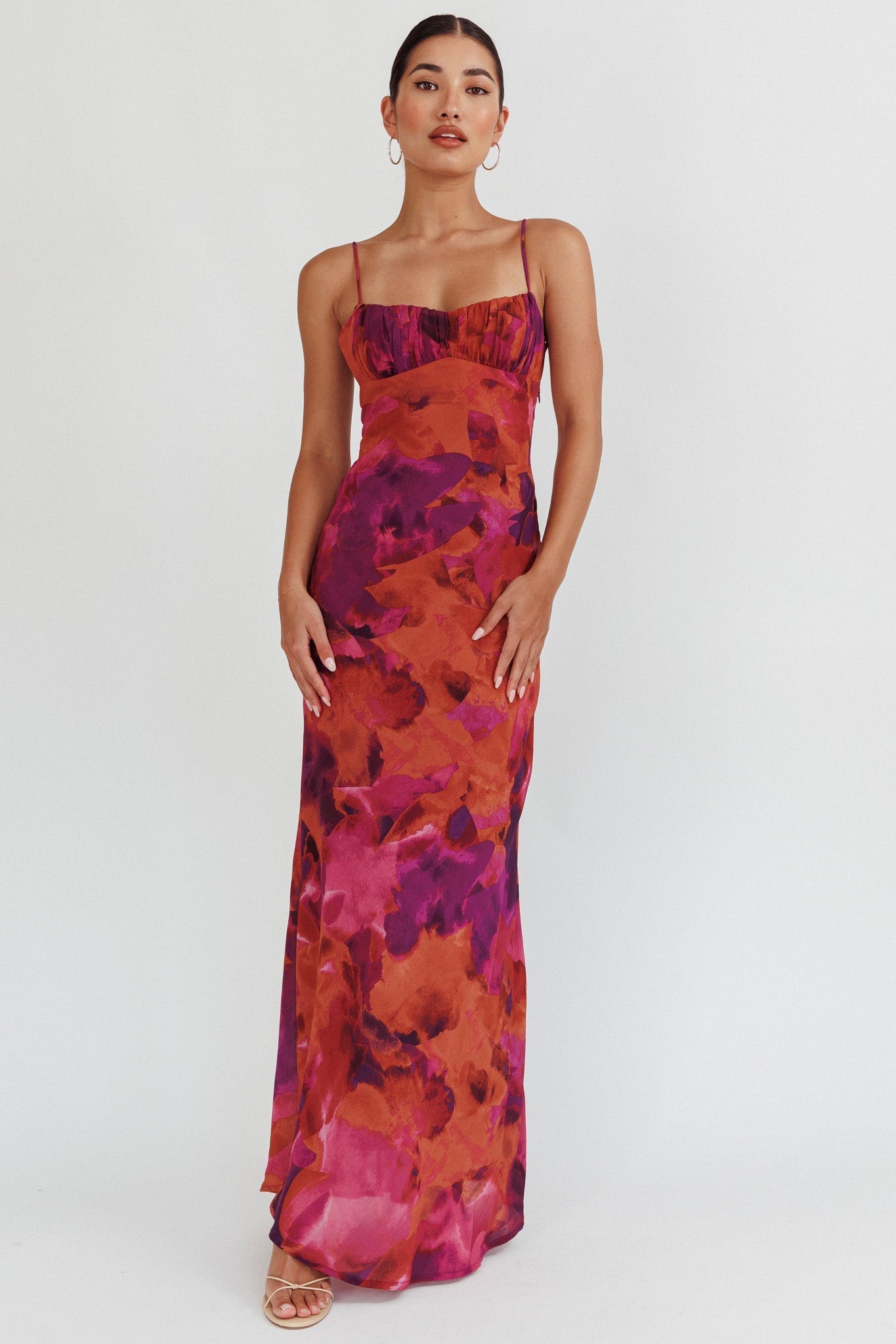 Nerida Low Back Twist Maxi Dress Dark Rose