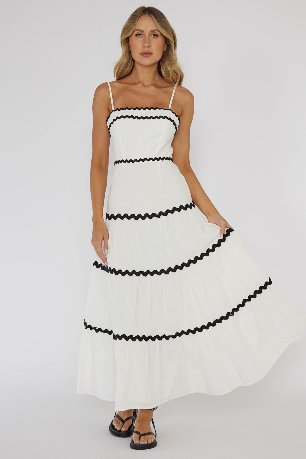 Confidante Ric Rac Trim Maxi Dress White