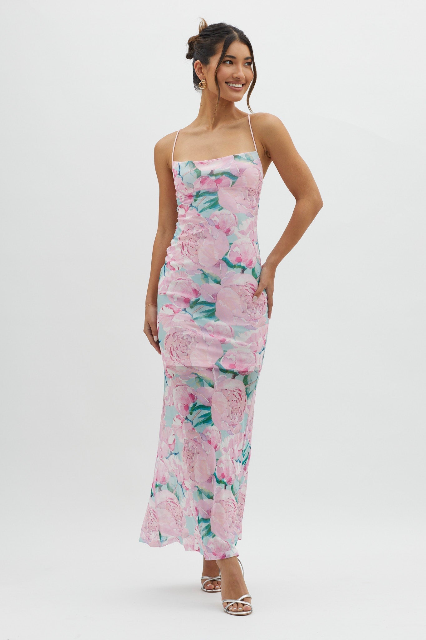 Letting Go Tie-Up Back Maxi Floral Pink