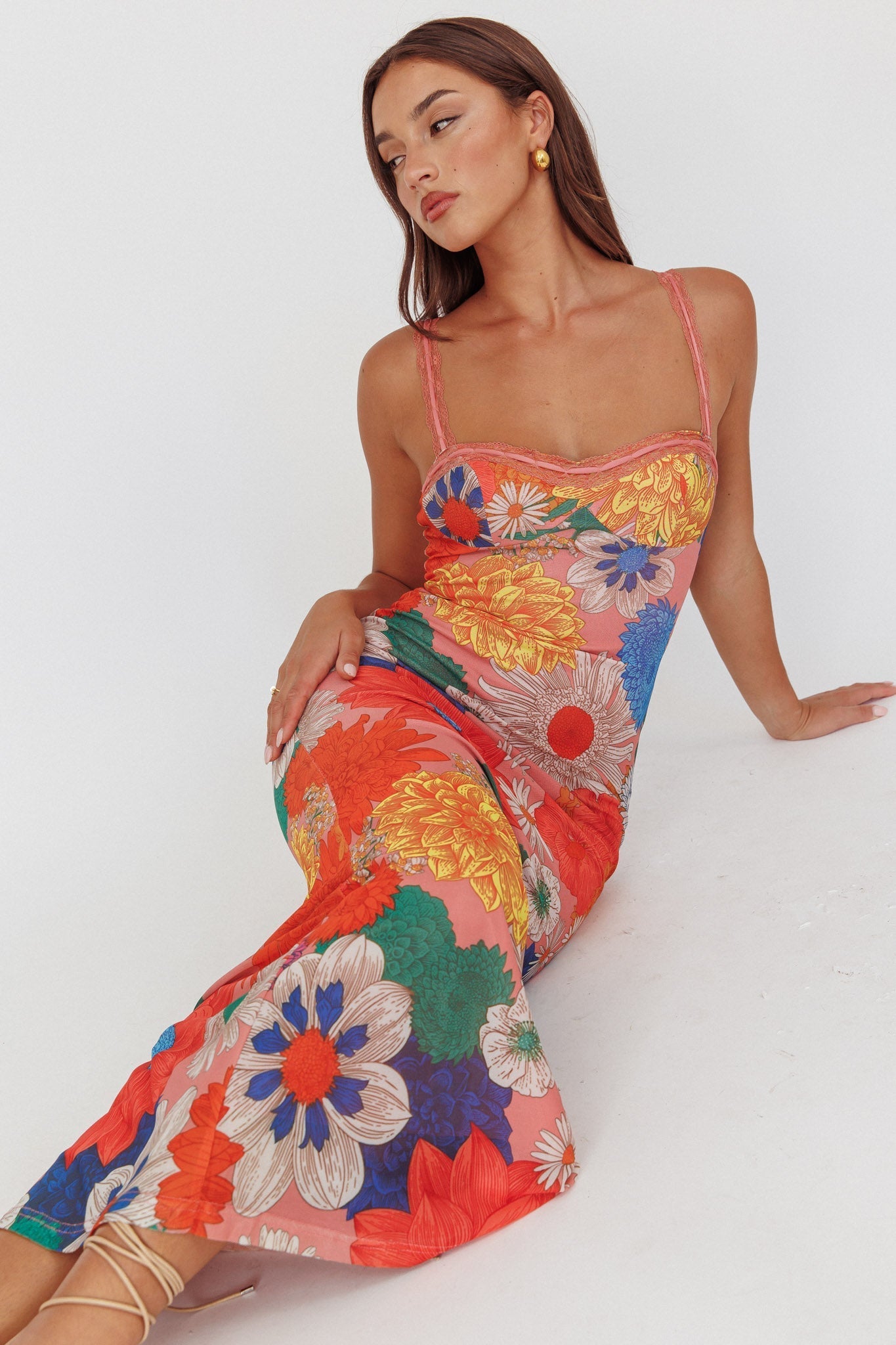 Girl Power Lace Strap Maxi Dress Orange