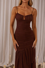Kailua Ruched Tiered Hem Maxi Dress Chocolate