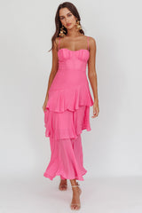 Madrid Summer Tiered Ruffle Maxi Dress Pink