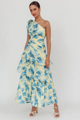 Kenny One Shoulder Tiered Floral Maxi Dress Yellow