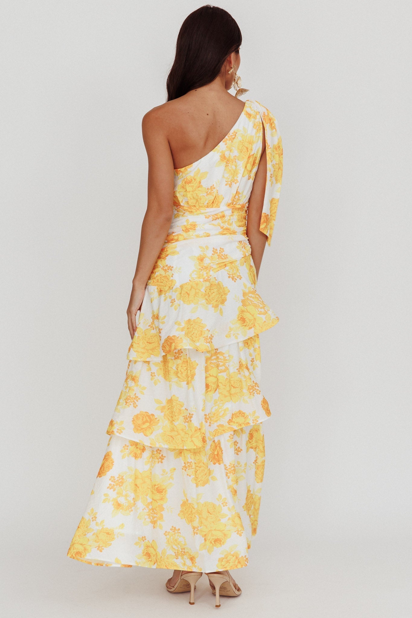 Kenny One Shoulder Tiered Maxi Dress Yellow