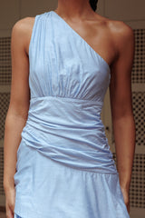 Kenny One Shoulder Tiered Maxi Dress Solid Blue