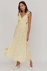 Madara Lace-Up Back Maxi Dress Floral Yellow