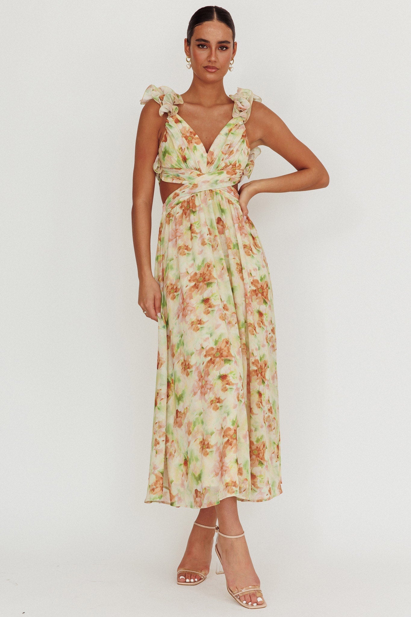 Madara Lace-Up Back Floral Maxi Dress Orange