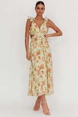 Madara Lace-Up Back Floral Maxi Dress Orange