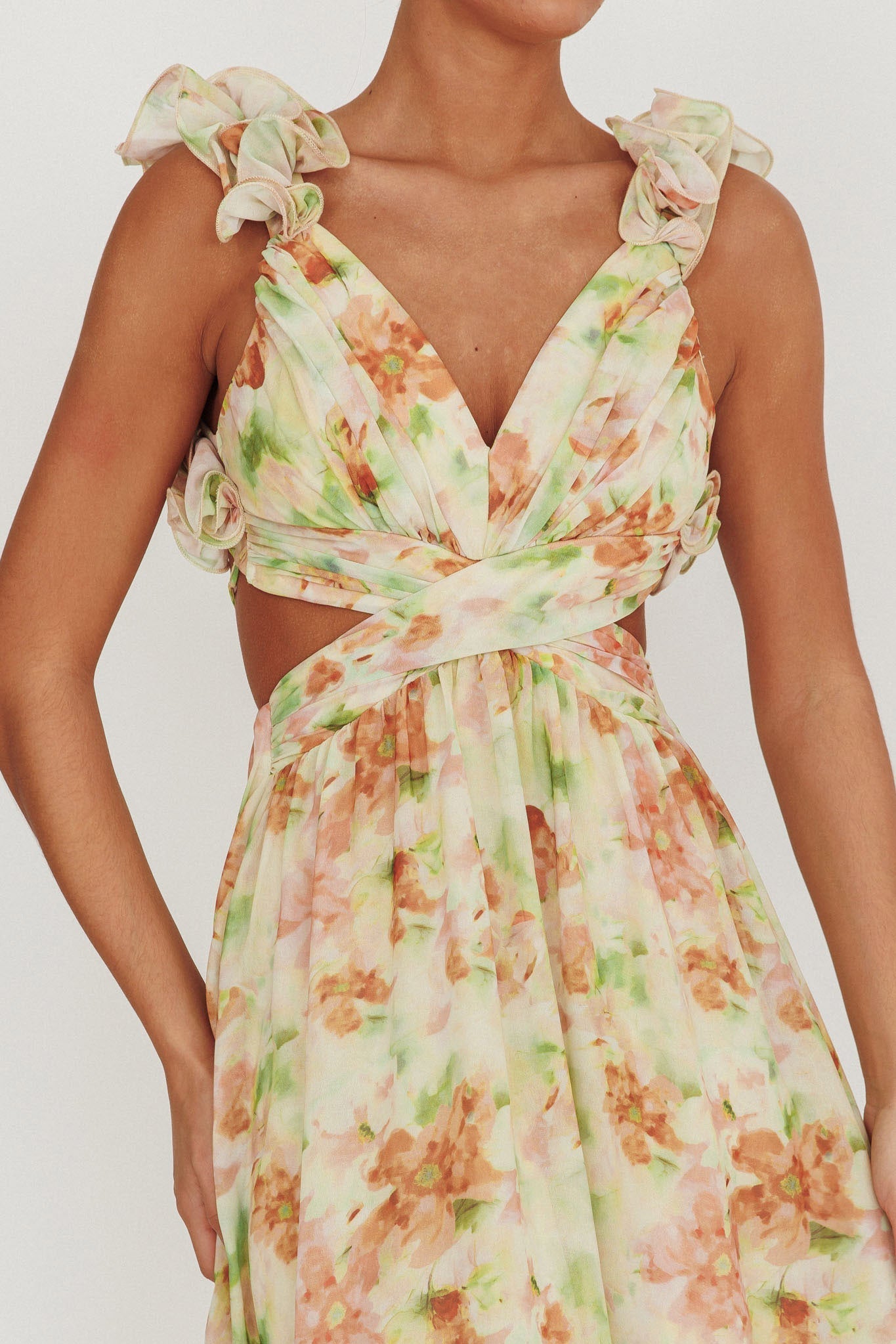 Madara Lace-Up Back Floral Maxi Dress Orange