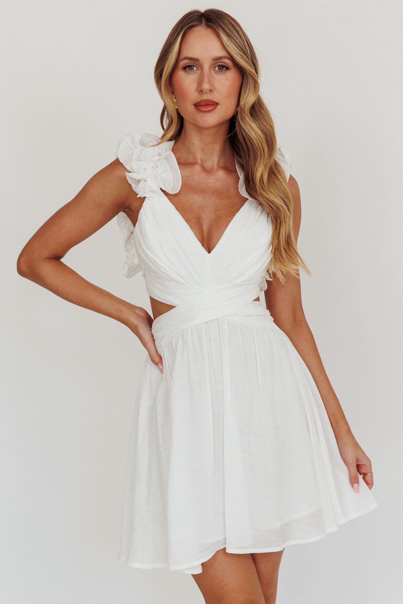 Madara Lace-Up Back Mini Dress White