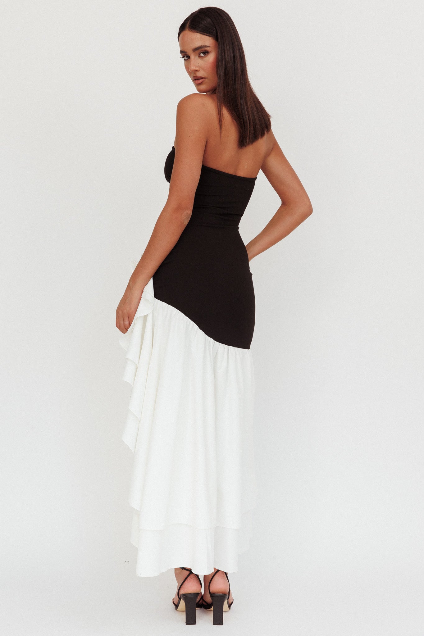 Cha Cha Strapless Thigh Split Dress Black/White