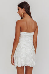Flora Day Strapless Floral Embellished Mini Dress White