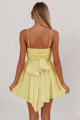 Festivity Flared Bow Floral Mini Dress Yellow
