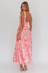 Opulent Low Back Maxi Dress Floral Pink