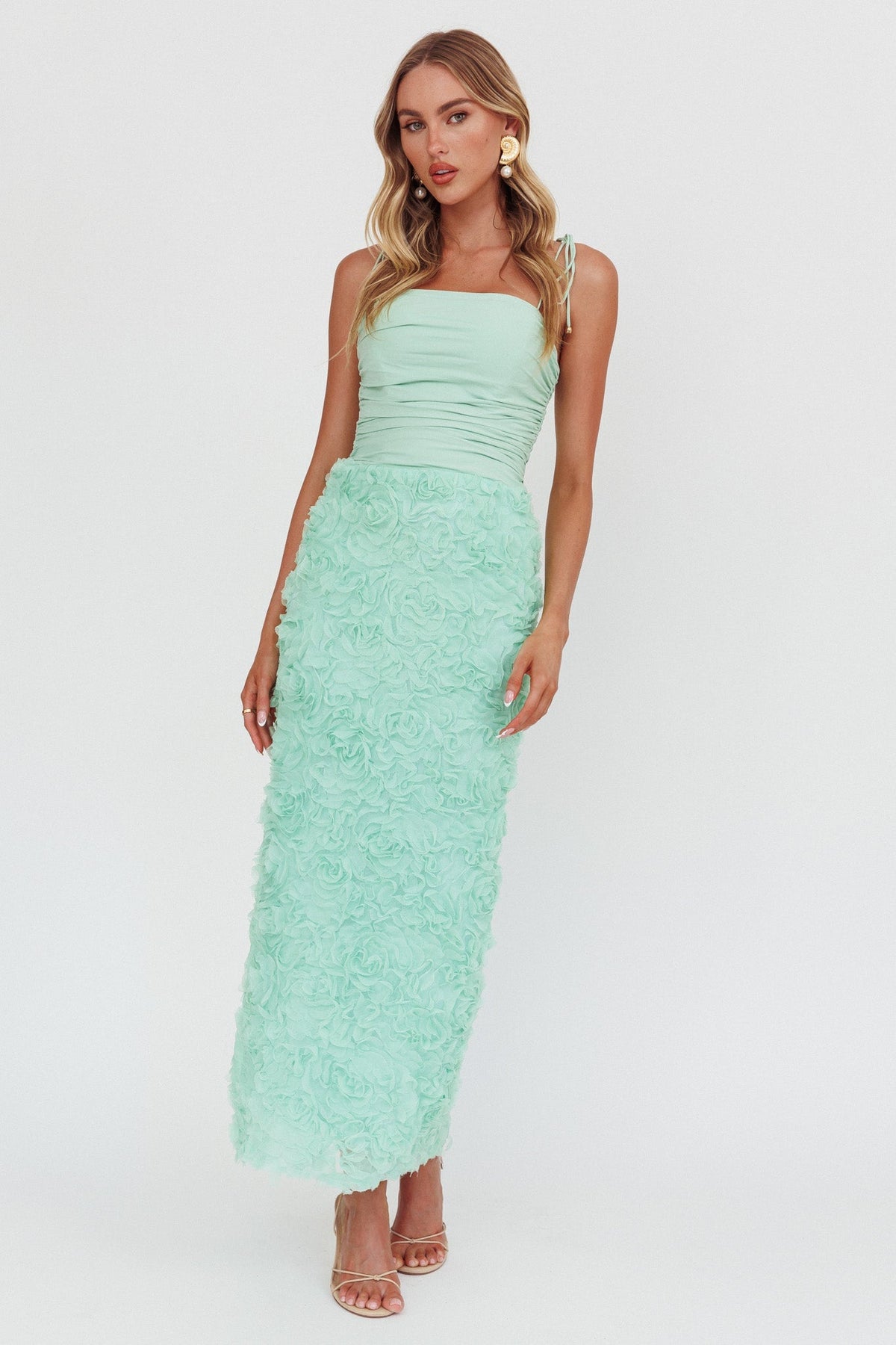Love & Honor Textured Floral Maxi Dress Sage