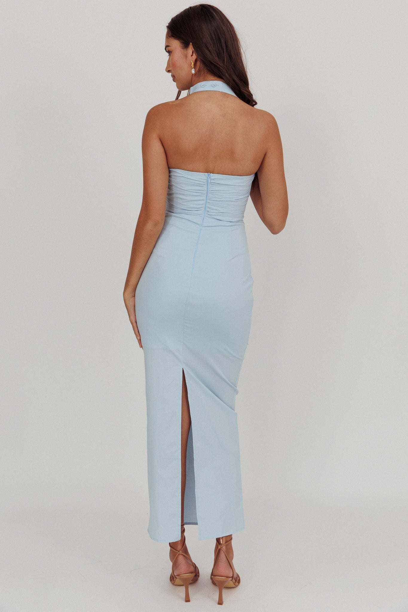 Scout Halterneck Ruched Maxi Dress Blue